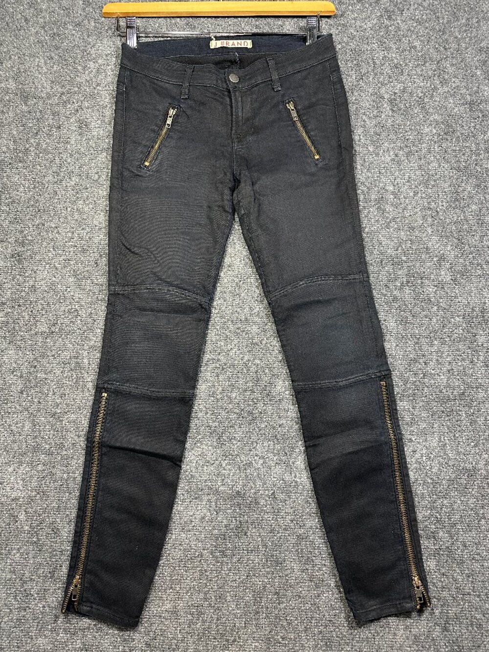 J Brand Pants Womens 26 Stealth Pant Black Cotton Stretch Zip Pockets Zip Ankle